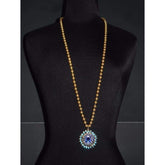 FBT - Yellow Glass Beads with Blue Pendants Necklace - FashionByTeresa